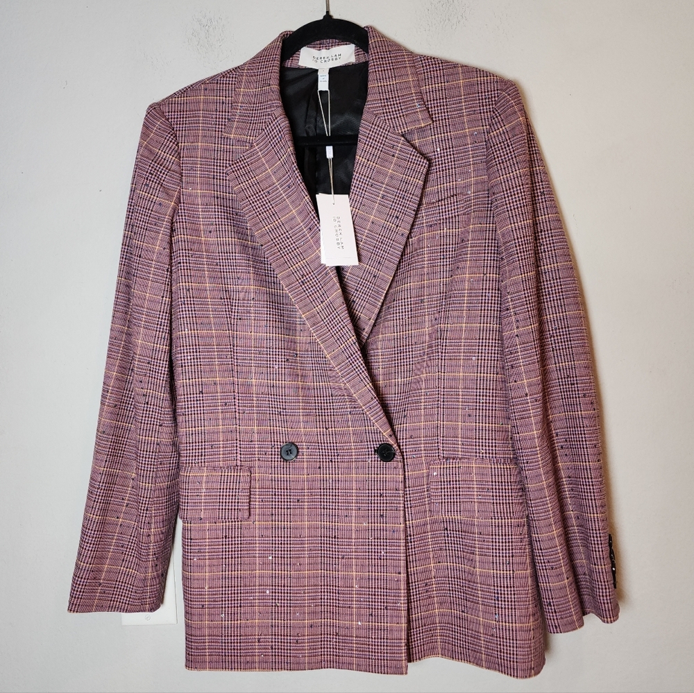 NWT Derek Lam Pink Plaid Sequin Buttom Front Blazer Women's Size 4